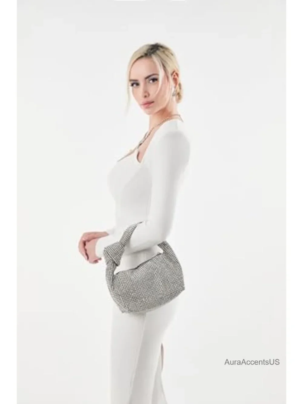 Crystal Rhinestone Hobo Dumpling Bag with Chain Strap, Evening Clutch Crossbody